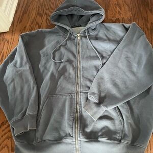Brandy Melville Boxy Heavyweight Oversized Grey Blue Full Zip Hoodie Sweater
